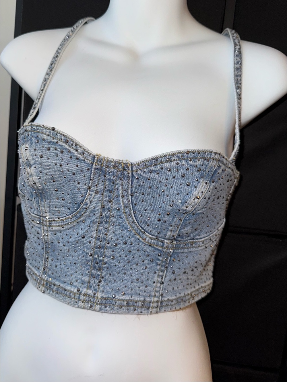 PacSun Light Blue Studded Denim Bustier Crop Top
